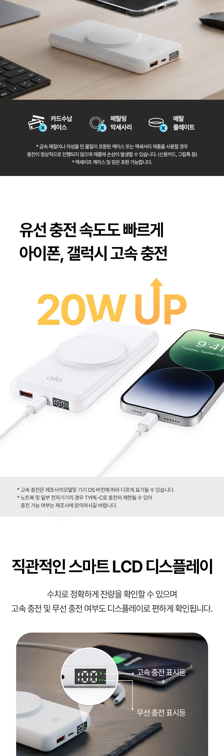 [알로코리아] 고속 무선 충전 맥세이프 보조배터리 1007WPD [10000mAh] 상세 이미지 4
